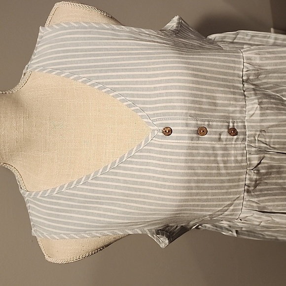 Stripped gray and blue mini dress sleeveless v-neck line size L PTP 20 in. L 37 - Picture 3 of 8